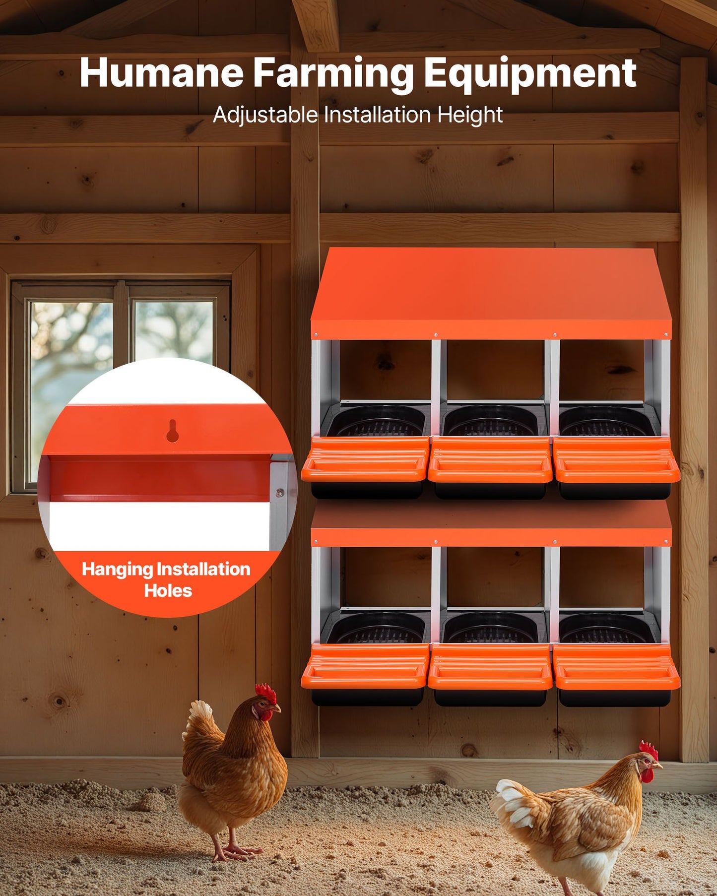 Chicken Nest Box, 3-Compartment, 15 to 30 in Stable & Corrosion-Resistant Metal Nesting Boxes with Inclined Nesting Boxes, Bottom Holes & Resting Platform, Fit for Different Chicken Breeds - Image 5