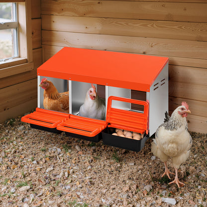 Chicken Nest Box, 3-Compartment, 15 to 30 in Stable & Corrosion-Resistant Metal Nesting Boxes with Inclined Nesting Boxes, Bottom Holes & Resting Platform, Fit for Different Chicken Breeds - Image 8