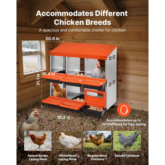 2 Tiers Chicken Nesting Boxes, 6 Compartments, Metal Egg Laying Boxes with Protective Collection Lids, Roll Out Nesting Box, Easy to Assemble, Ideal for Hens, Ducks, Chickens, and Other Poultry - Image 2