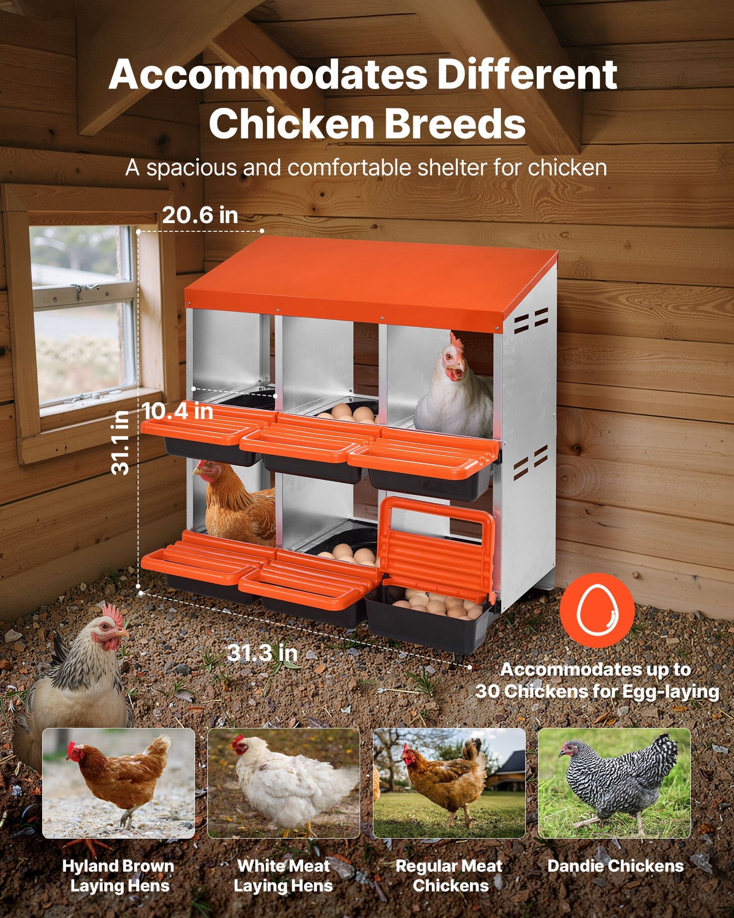 2 Tiers Chicken Nesting Boxes, 6 Compartments, Metal Egg Laying Boxes with Protective Collection Lids, Roll Out Nesting Box, Easy to Assemble, Ideal for Hens, Ducks, Chickens, and Other Poultry - Image 2
