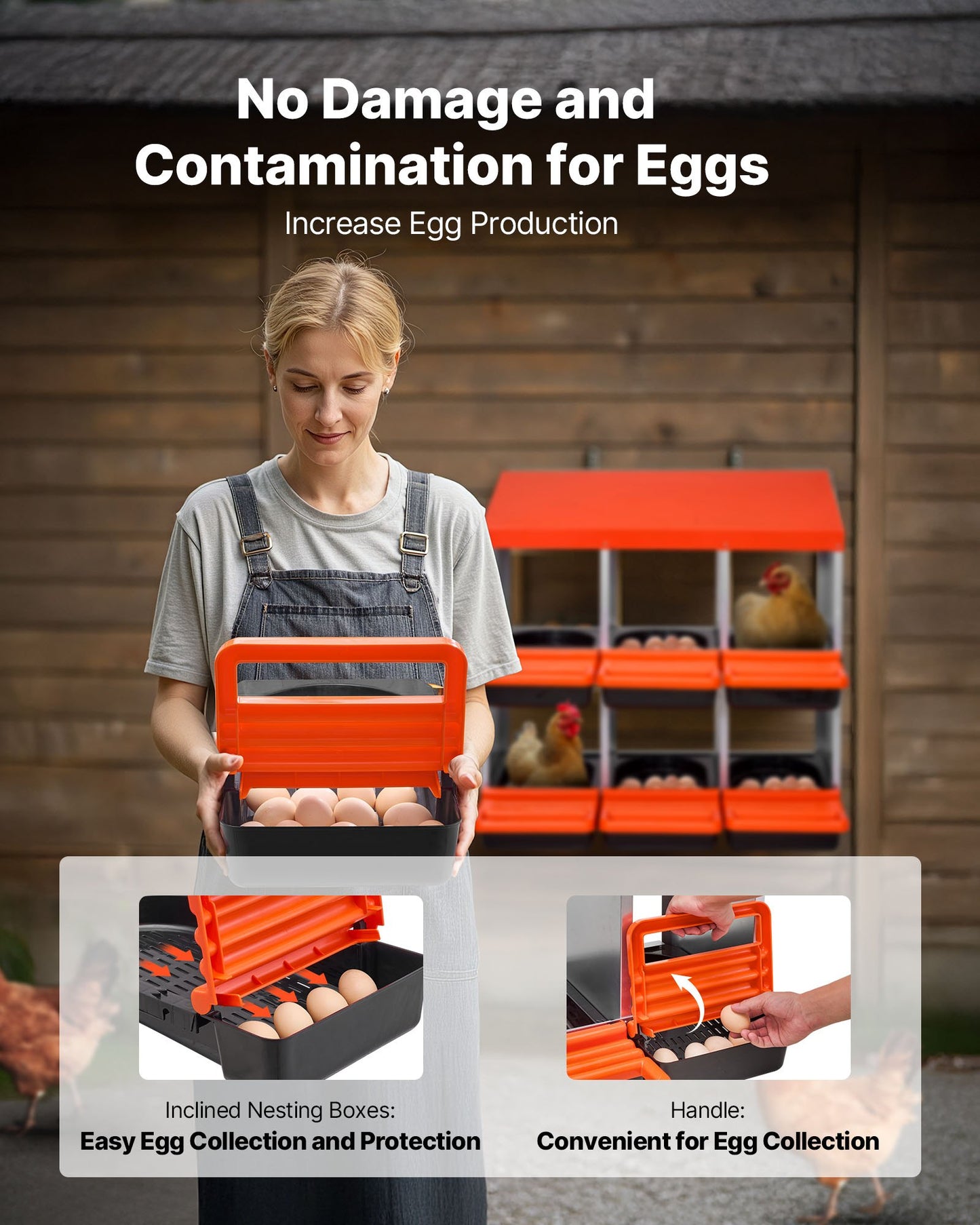 2 Tiers Chicken Nesting Boxes, 6 Compartments, Metal Egg Laying Boxes with Protective Collection Lids, Roll Out Nesting Box, Easy to Assemble, Ideal for Hens, Ducks, Chickens, and Other Poultry - Image 4
