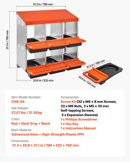 2 Tiers Chicken Nesting Boxes, 6 Compartments, Metal Egg Laying Boxes with Protective Collection Lids, Roll Out Nesting Box, Easy to Assemble, Ideal for Hens, Ducks, Chickens, and Other Poultry - Image 7