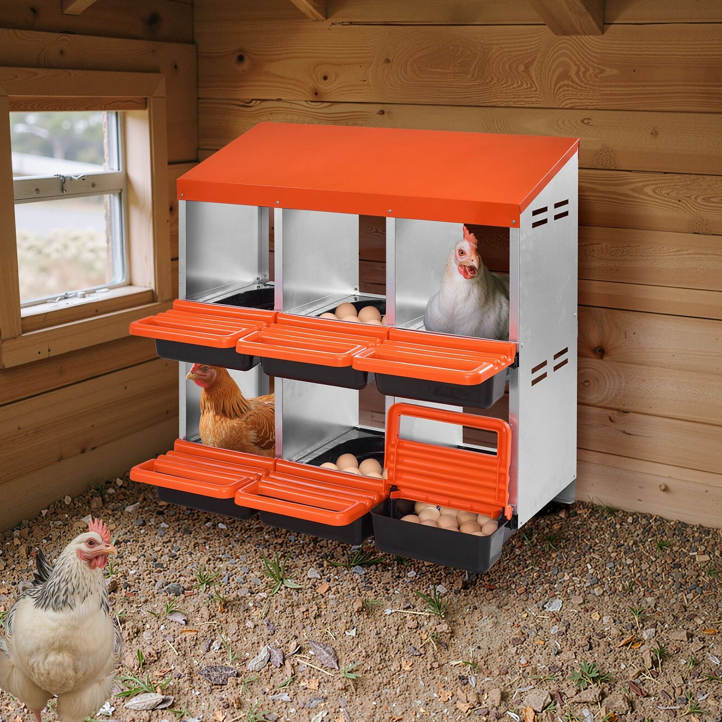 2 Tiers Chicken Nesting Boxes, 6 Compartments, Metal Egg Laying Boxes with Protective Collection Lids, Roll Out Nesting Box, Easy to Assemble, Ideal for Hens, Ducks, Chickens, and Other Poultry - Image 8