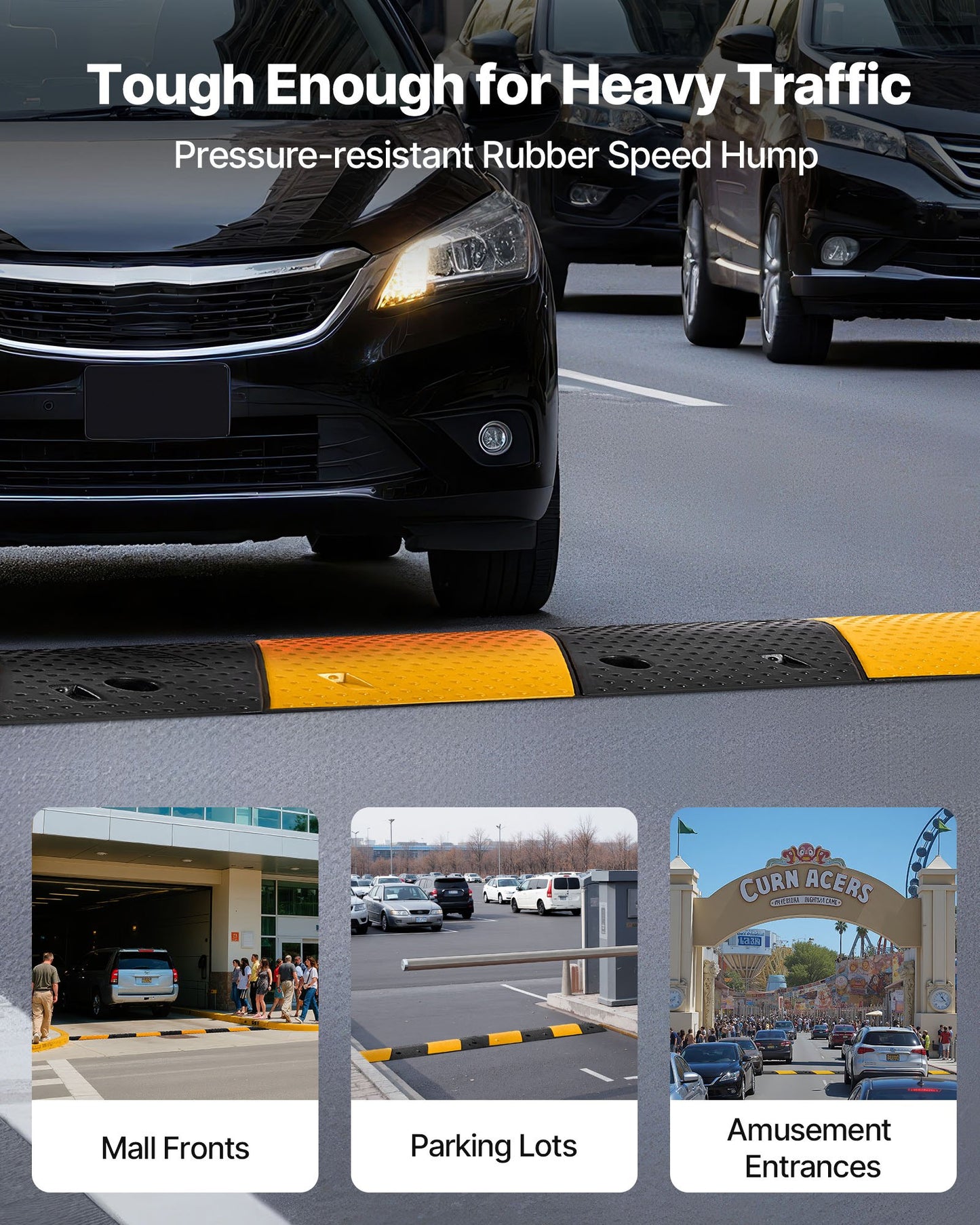 1000MM Rubber Speed Bump, 2 Pack, 2 Channel Heavy Duty Traffic Speed Hump, 9,979 kg/Axle Load Capacity, Cable Protector Ramp with Expansion Screws, for Asphalt Concrete Gravel Driveway and Road - Image 2