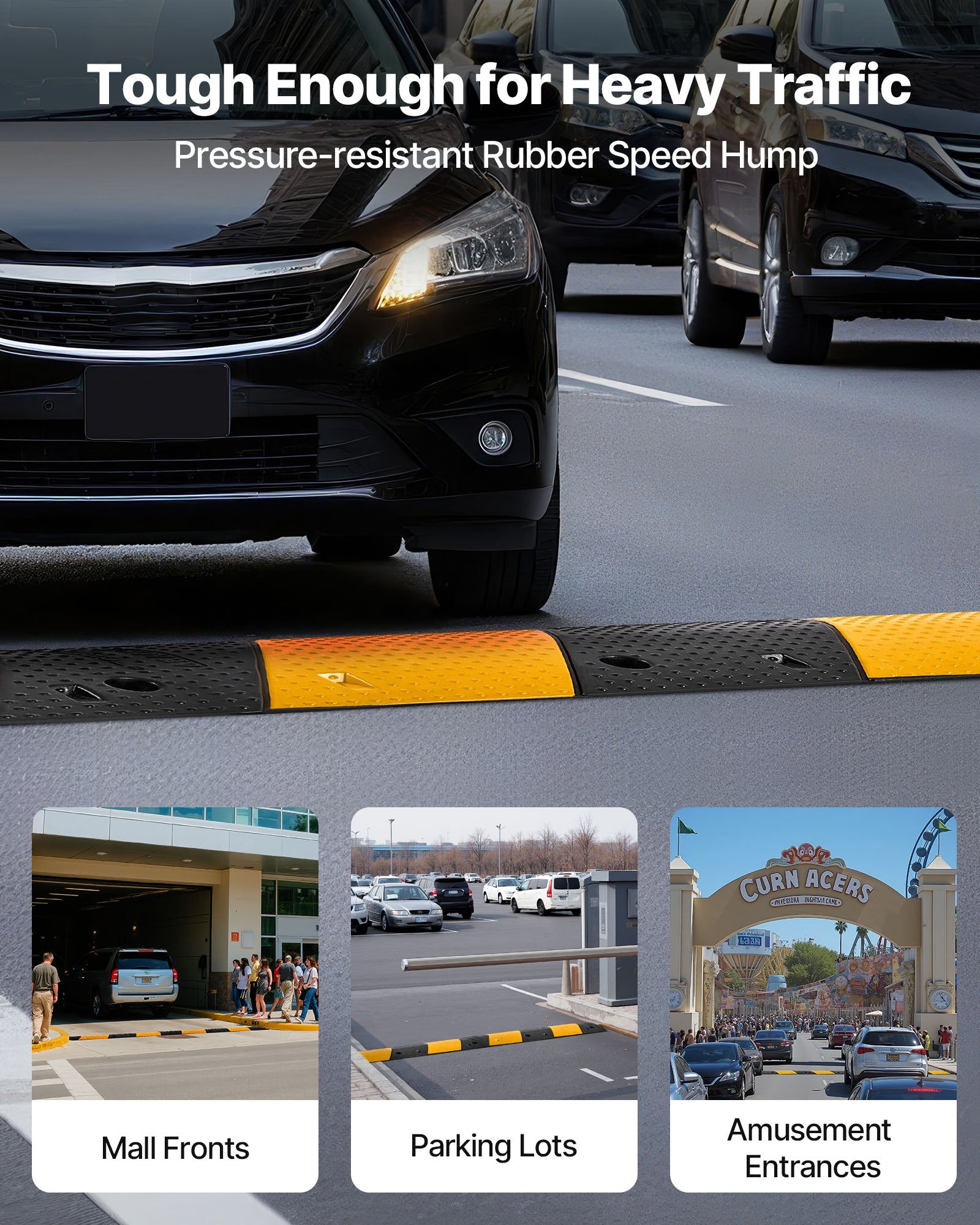 1000MM Rubber Speed Bump, 2 Pack, 2 Channel Heavy Duty Traffic Speed Hump, 9,979 kg/Axle Load Capacity, Cable Protector Ramp with Expansion Screws, for Asphalt Concrete Gravel Driveway and Road - Image 2