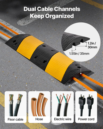 1000MM Rubber Speed Bump, 2 Pack, 2 Channel Heavy Duty Traffic Speed Hump, 9,979 kg/Axle Load Capacity, Cable Protector Ramp with Expansion Screws, for Asphalt Concrete Gravel Driveway and Road - Image 4