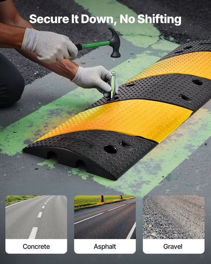 1000MM Rubber Speed Bump, 2 Pack, 2 Channel Heavy Duty Traffic Speed Hump, 9,979 kg/Axle Load Capacity, Cable Protector Ramp with Expansion Screws, for Asphalt Concrete Gravel Driveway and Road - Image 6