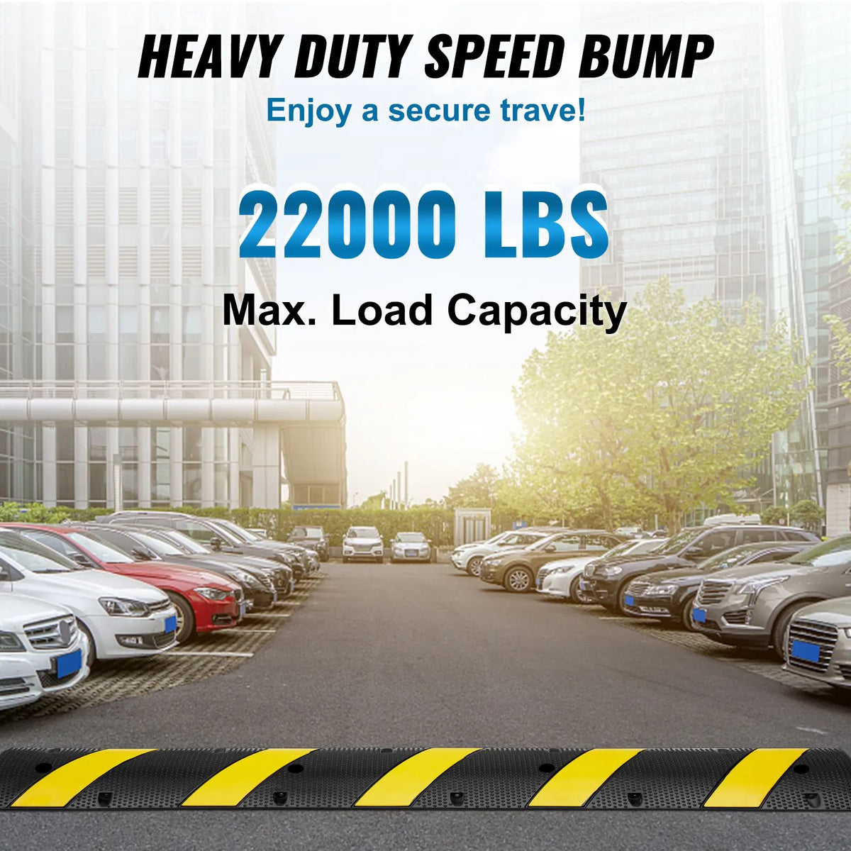 6 ft Rubber Speed Hump, 2 Channel, 10000 kg/axle Load Capacity Heavy Duty Traffic Speed Bump, with High Reflective Yellow Strip 4 Expansion Screws and 1 Drill, for Asphalt Concrete Gravel Roads - Image 2