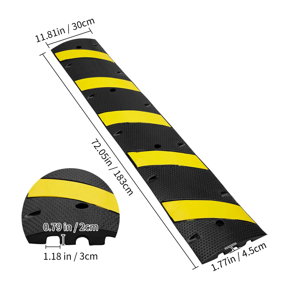 6 ft Rubber Speed Hump, 2 Channel, 10000 kg/axle Load Capacity Heavy Duty Traffic Speed Bump, with High Reflective Yellow Strip 4 Expansion Screws and 1 Drill, for Asphalt Concrete Gravel Roads - Image 8