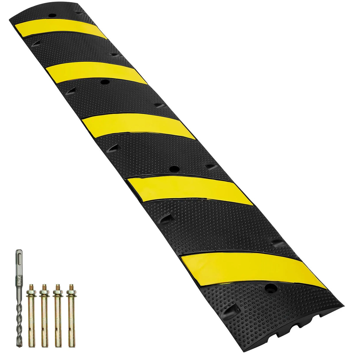6 ft Rubber Speed Hump, 2 Channel, 10000 kg/axle Load Capacity Heavy Duty Traffic Speed Bump, with High Reflective Yellow Strip 4 Expansion Screws and 1 Drill, for Asphalt Concrete Gravel Roads - Image 9