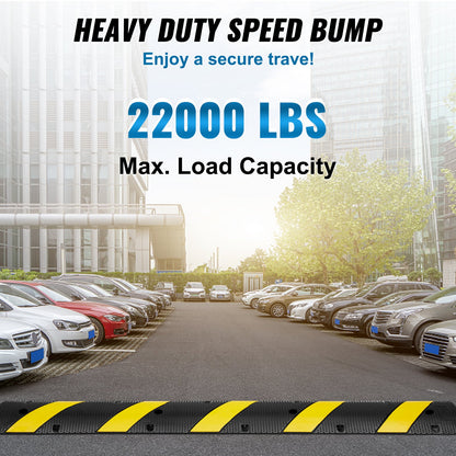 6 ft Rubber Speed Hump, 2 Channel, 10000 kg/axle Load Capacity Heavy Duty Traffic Speed Bump, with High Reflective Yellow Strip 4 Expansion Screws and 1 Drill, for Asphalt Concrete Gravel Roads - Image 2