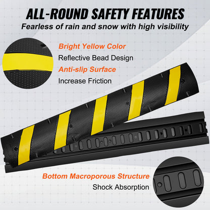 6 ft Rubber Speed Hump, 2 Channel, 10000 kg/axle Load Capacity Heavy Duty Traffic Speed Bump, with High Reflective Yellow Strip 4 Expansion Screws and 1 Drill, for Asphalt Concrete Gravel Roads - Image 5