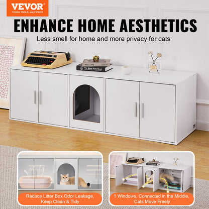 Cat Litter Box Enclosure Wooden Litter Box Furniture Hidden 57.9" White - Image 2