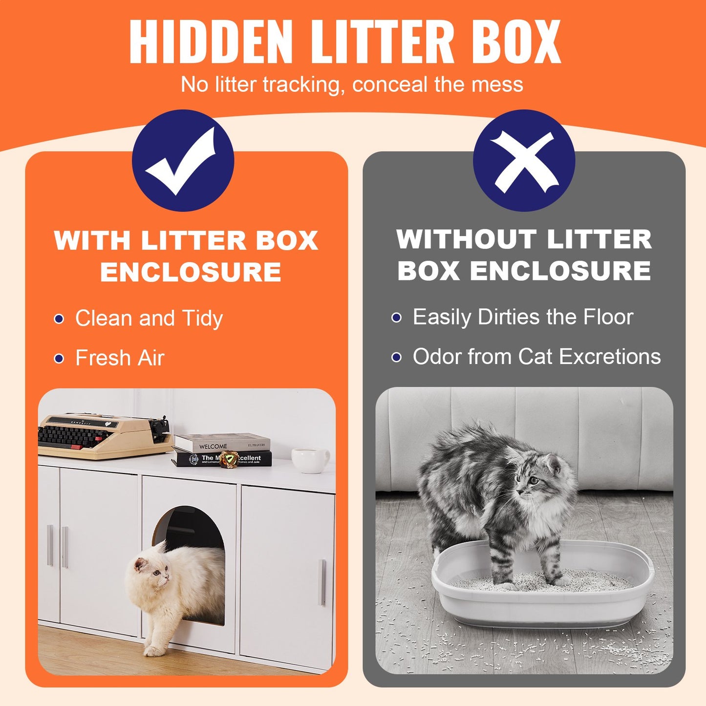 Cat Litter Box Enclosure Wooden Litter Box Furniture Hidden 57.9" White - Image 3