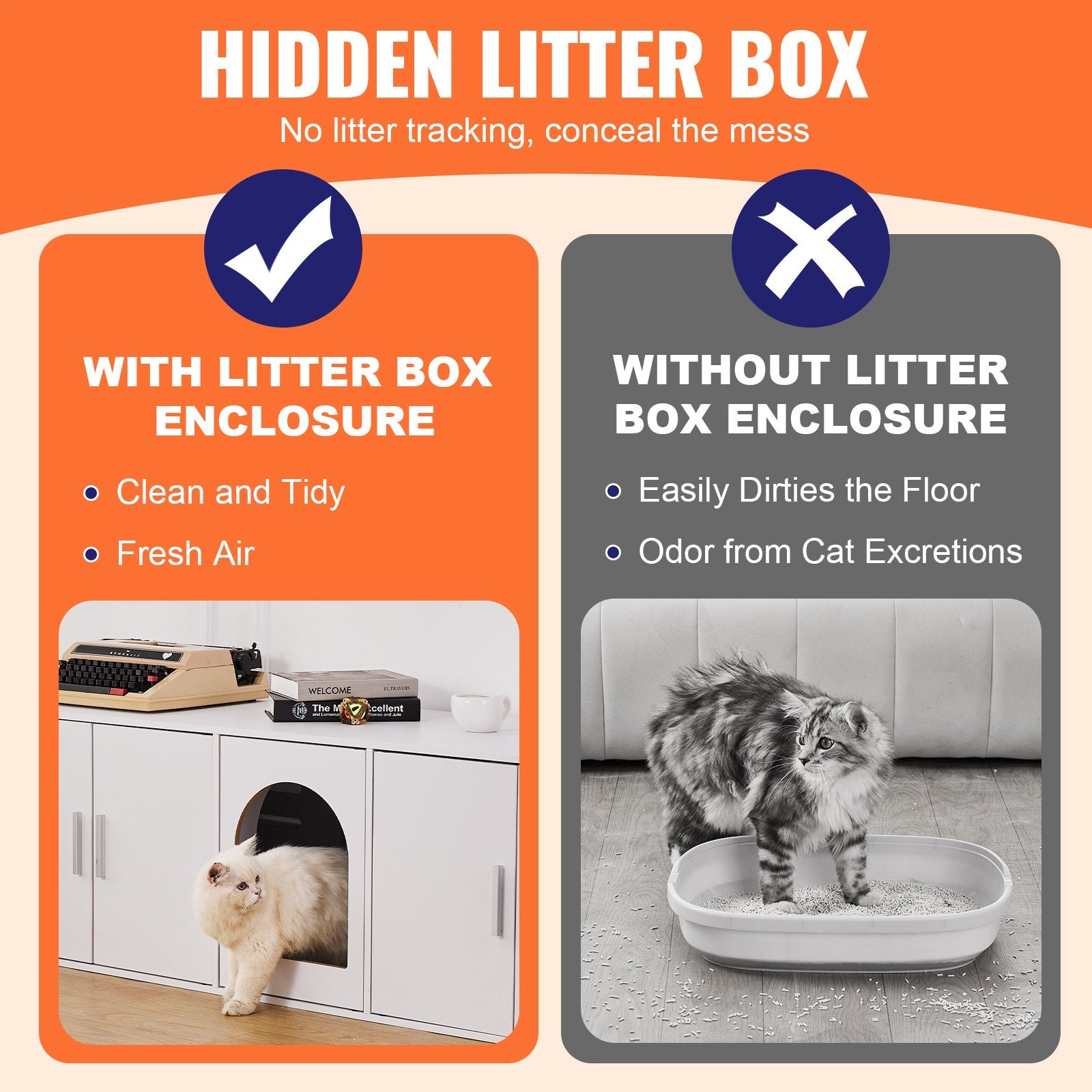 Cat Litter Box Enclosure Wooden Litter Box Furniture Hidden 57.9" White - Image 3