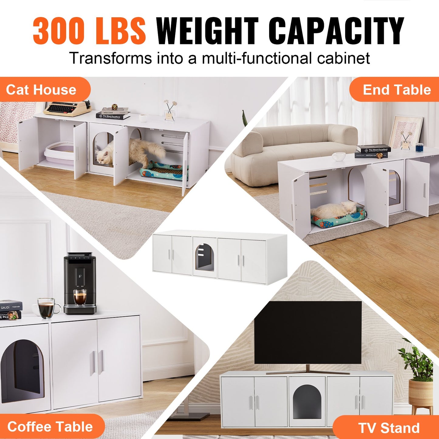 Cat Litter Box Enclosure Wooden Litter Box Furniture Hidden 57.9" White - Image 5
