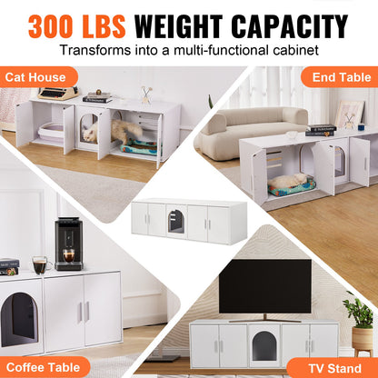 Cat Litter Box Enclosure Wooden Litter Box Furniture Hidden 57.9" White - Image 5