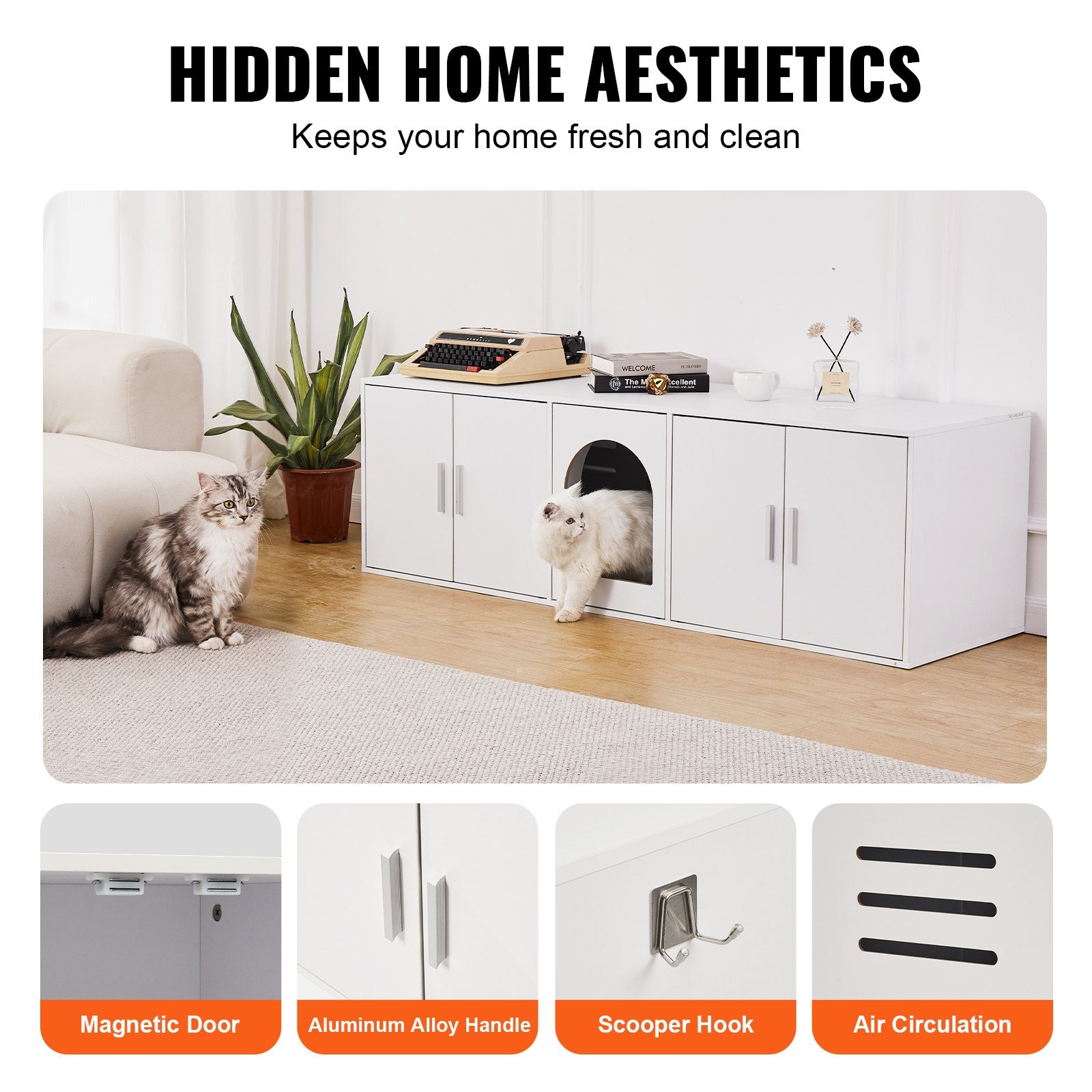 Cat Litter Box Enclosure Wooden Litter Box Furniture Hidden 57.9" White - Image 7