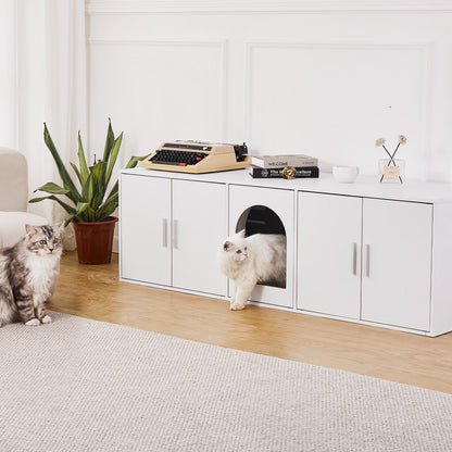 Cat Litter Box Enclosure Wooden Litter Box Furniture Hidden 57.9" White - Image 8