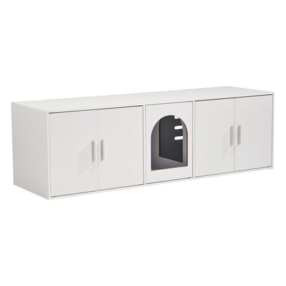 Cat Litter Box Enclosure Wooden Litter Box Furniture Hidden 57.9" White - Image 9
