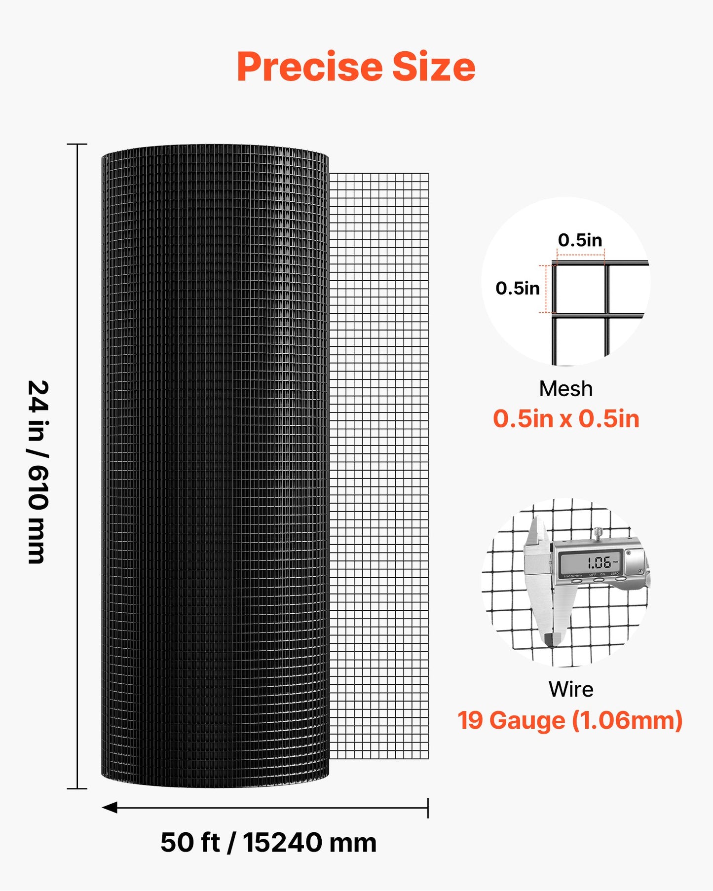 Hardware Cloth 61cm x 15.2m, 1/2 in 19 Gauge Galvanized Wire Mesh Roll, Weather-Resistant Vinyl Coated Chicken Wire Fencing, Heavy Duty Welded Garden Plant Fencing for Rabbit Cage Snake Fence - Image 3