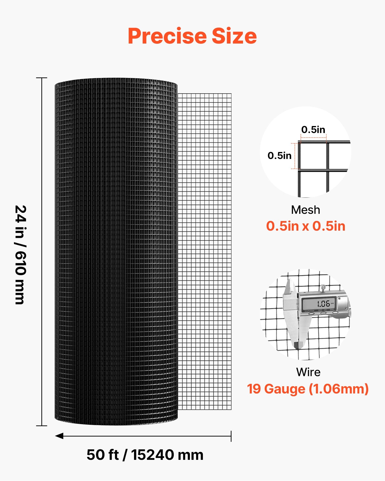 Hardware Cloth 61cm x 15.2m, 1/2 in 19 Gauge Galvanized Wire Mesh Roll, Weather-Resistant Vinyl Coated Chicken Wire Fencing, Heavy Duty Welded Garden Plant Fencing for Rabbit Cage Snake Fence - Image 3