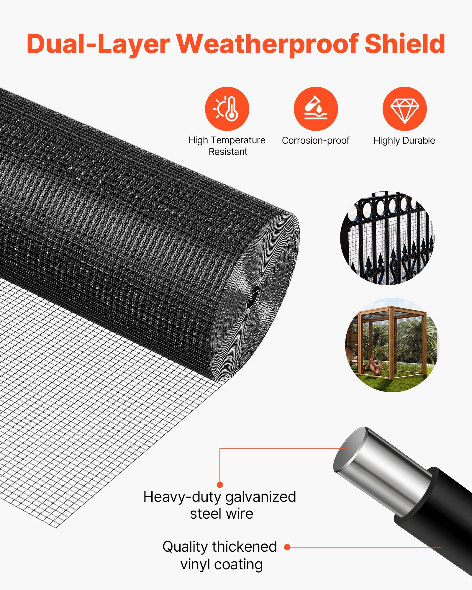 Hardware Cloth 61cm x 15.2m, 1/2 in 19 Gauge Galvanized Wire Mesh Roll, Weather-Resistant Vinyl Coated Chicken Wire Fencing, Heavy Duty Welded Garden Plant Fencing for Rabbit Cage Snake Fence - Image 4
