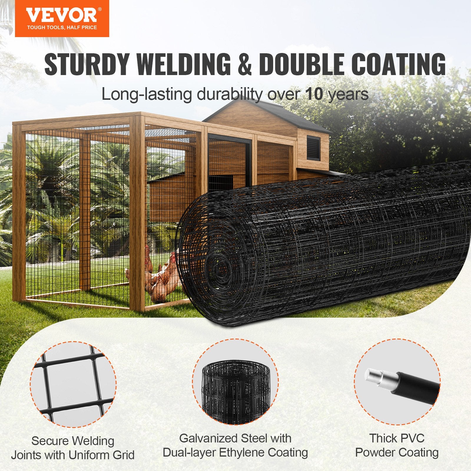 Hardware Cloth, 24'' x 50' Galvanized Wire Mesh Roll, 16 Gauge Chicken Wire Fence Roll, Vinyl Coating Metal Wire Mesh for Chicken Coop Barrier, Rabbit Snake Fences, Poultry Enclosures - Image 2