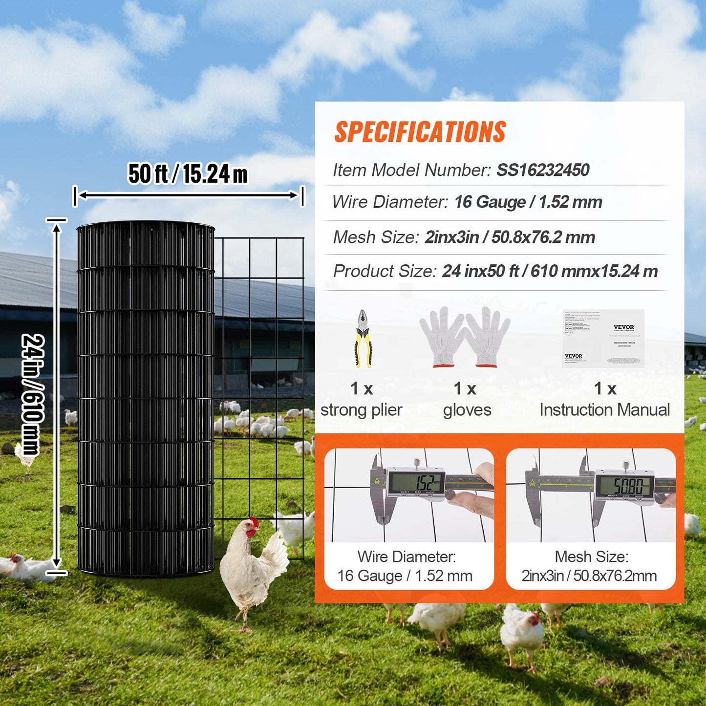 Hardware Cloth, 24'' x 50' Galvanized Wire Mesh Roll, 16 Gauge Chicken Wire Fence Roll, Vinyl Coating Metal Wire Mesh for Chicken Coop Barrier, Rabbit Snake Fences, Poultry Enclosures - Image 7