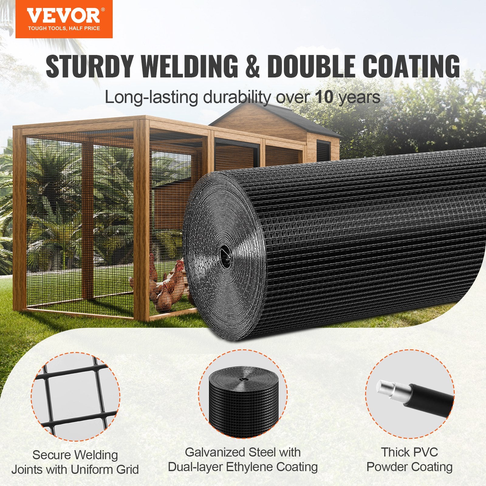 Hardware Cloth, 36'' x 100' Galvanized Wire Mesh Roll, 19 Gauge Chicken Wire Fence Roll, Vinyl Coating Metal Wire Mesh for Chicken Coop Barrier, Rabbit Snake Fences, Poultry Enclosures - Image 2