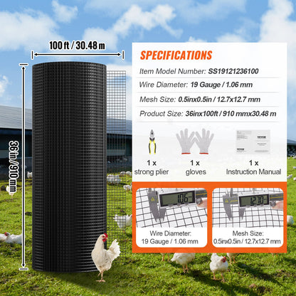Hardware Cloth, 36'' x 100' Galvanized Wire Mesh Roll, 19 Gauge Chicken Wire Fence Roll, Vinyl Coating Metal Wire Mesh for Chicken Coop Barrier, Rabbit Snake Fences, Poultry Enclosures - Image 7
