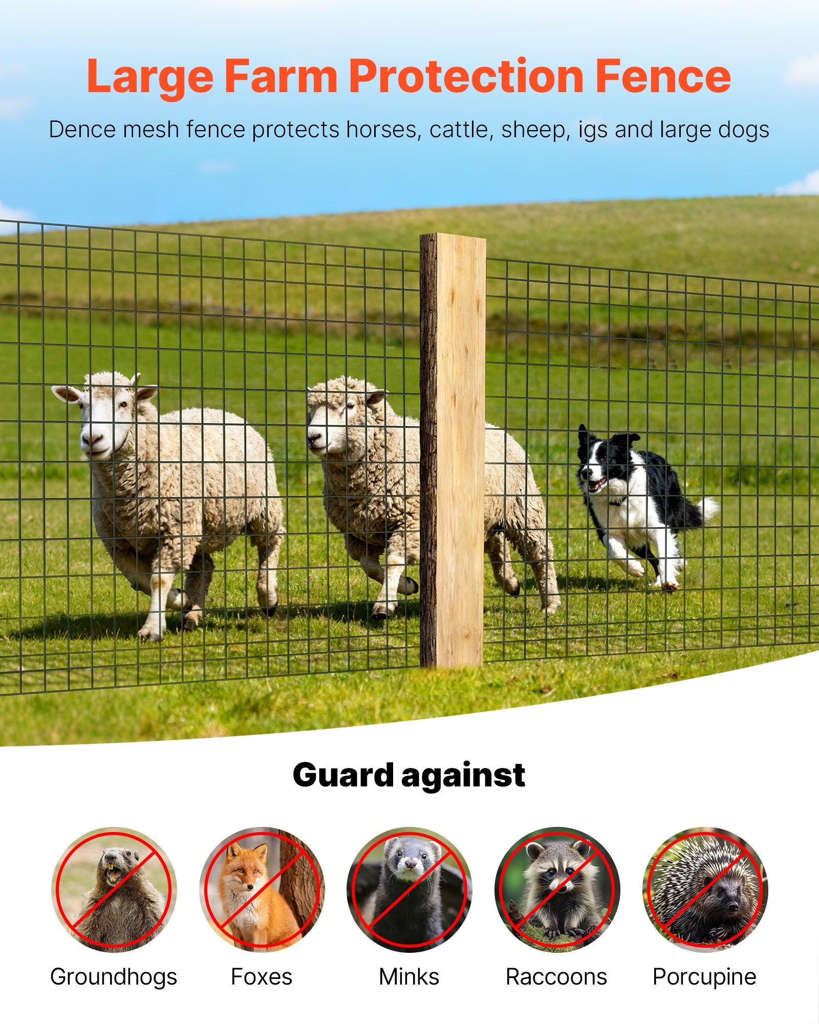 Farm Fence, 122cm x 15.2m, 2 x 4 in Mesh 14 Gauge Galvanized Steel Wire Fencing for Cattle, Hog & Sheep , Heavy Duty Vinyl Coated Livestock Fence for Animal Enclosures, Cage Wire, Garden Fences - Image 2