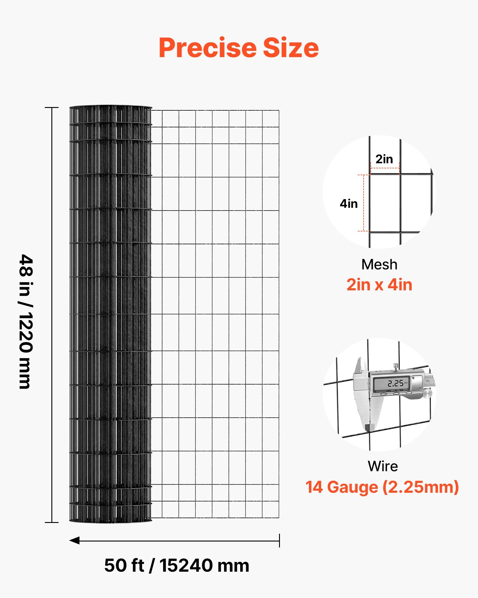 Farm Fence, 122cm x 15.2m, 2 x 4 in Mesh 14 Gauge Galvanized Steel Wire Fencing for Cattle, Hog & Sheep , Heavy Duty Vinyl Coated Livestock Fence for Animal Enclosures, Cage Wire, Garden Fences - Image 3
