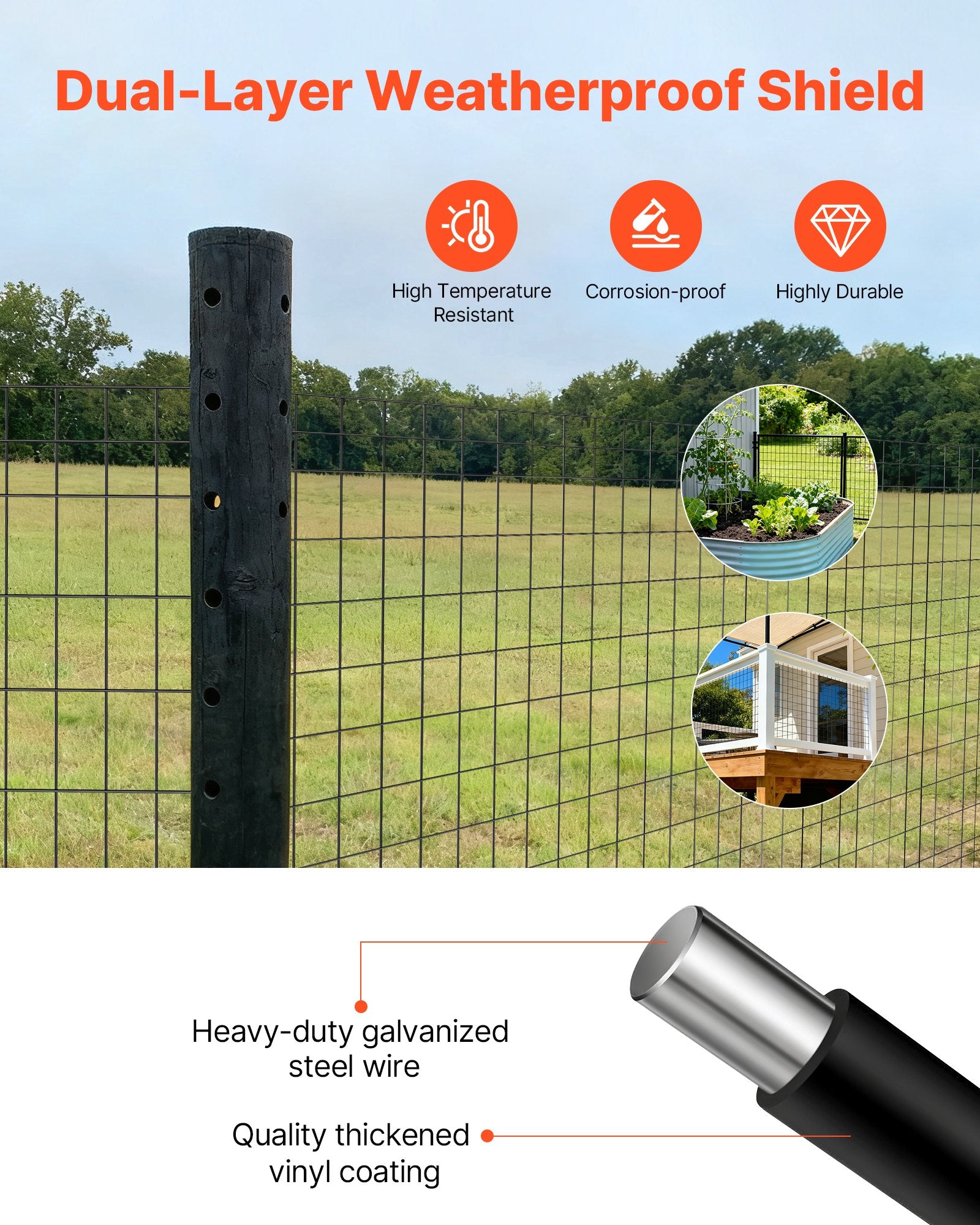 Farm Fence, 122cm x 15.2m, 2 x 4 in Mesh 14 Gauge Galvanized Steel Wire Fencing for Cattle, Hog & Sheep , Heavy Duty Vinyl Coated Livestock Fence for Animal Enclosures, Cage Wire, Garden Fences - Image 4