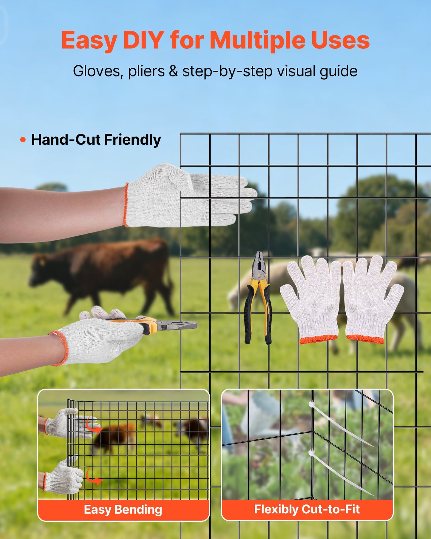 Farm Fence, 122cm x 15.2m, 2 x 4 in Mesh 14 Gauge Galvanized Steel Wire Fencing for Cattle, Hog & Sheep , Heavy Duty Vinyl Coated Livestock Fence for Animal Enclosures, Cage Wire, Garden Fences - Image 6