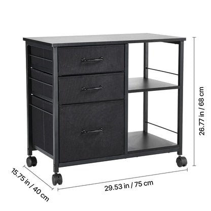 Mobile Metal File Cabinet with 3 Fabric Drawers and 2 Open Shelves Black - Image 8