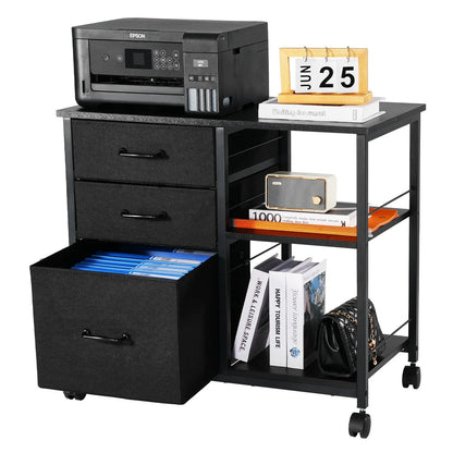 Mobile Metal File Cabinet with 3 Fabric Drawers and 2 Open Shelves Black - Image 9