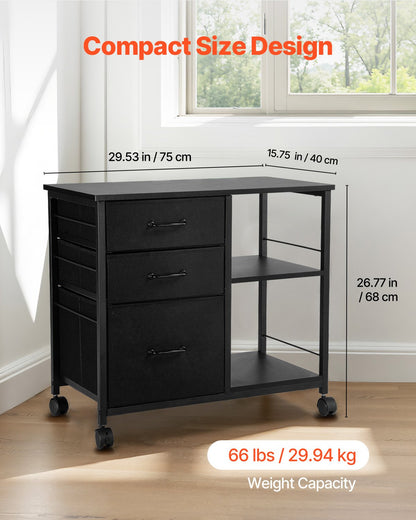 Mobile Metal File Cabinet with 3 Fabric Drawers and 2 Open Shelves Black - Image 3