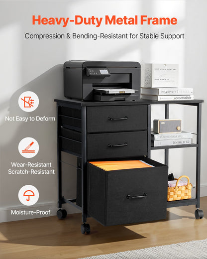 Mobile Metal File Cabinet with 3 Fabric Drawers and 2 Open Shelves Black - Image 5