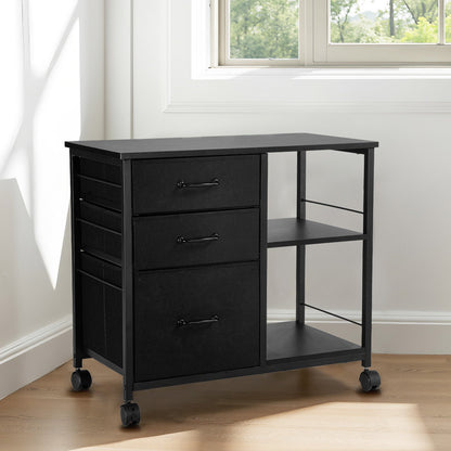 Mobile Metal File Cabinet with 3 Fabric Drawers and 2 Open Shelves Black - Image 8