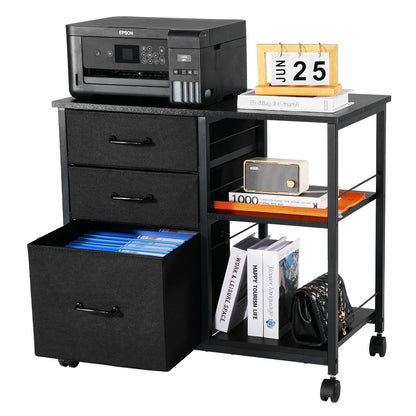 Mobile Metal File Cabinet with 3 Fabric Drawers and 2 Open Shelves Black - Image 9