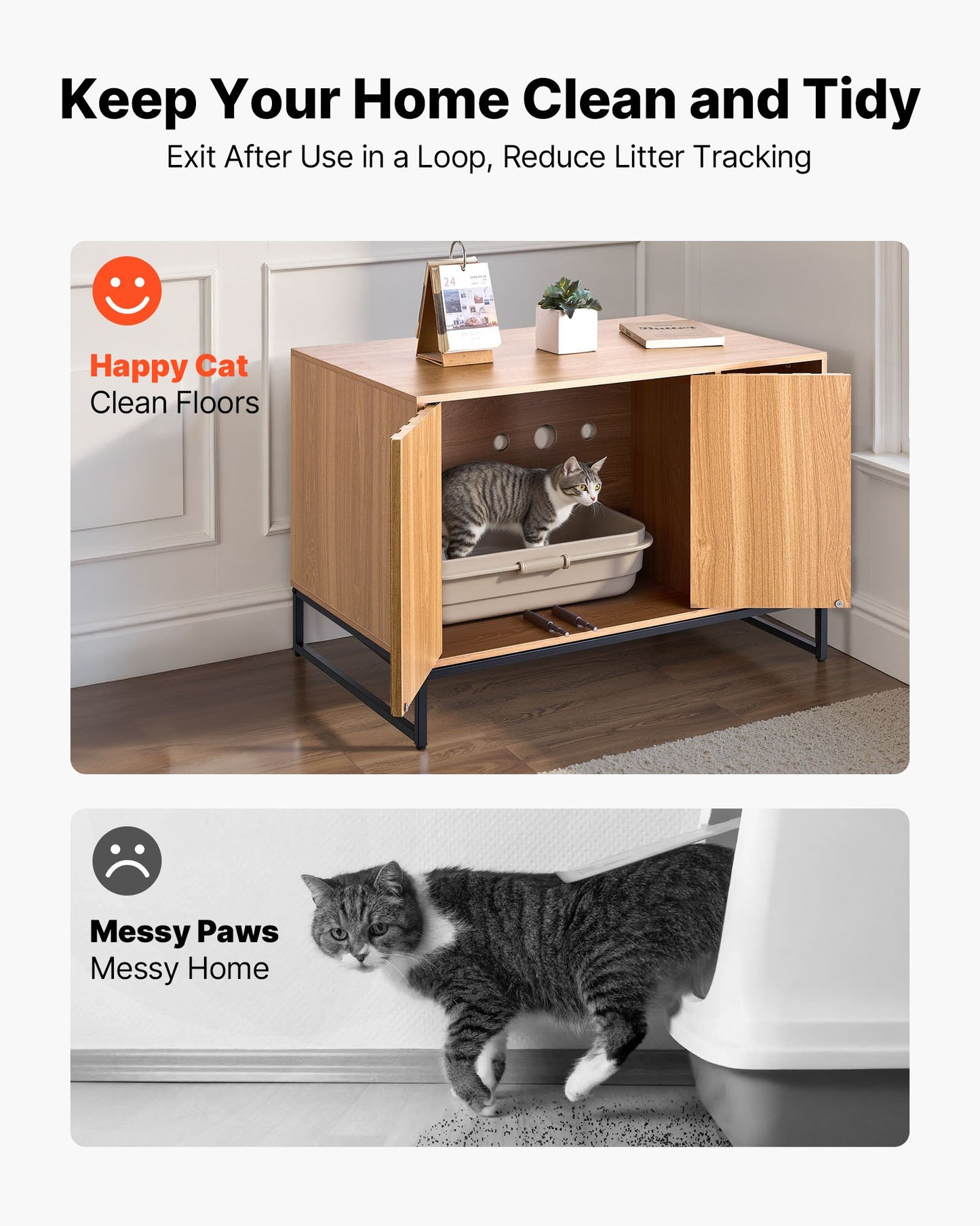 Cat Litter Box Enclosure Furniture, 80 cm Hidden Litter Box Cabinet with Scratch Pad & Storage, Waterproof Cat Washroom End Table Cat House, Fit Most of Litterbox, for Bedroom Living Room - Image 2