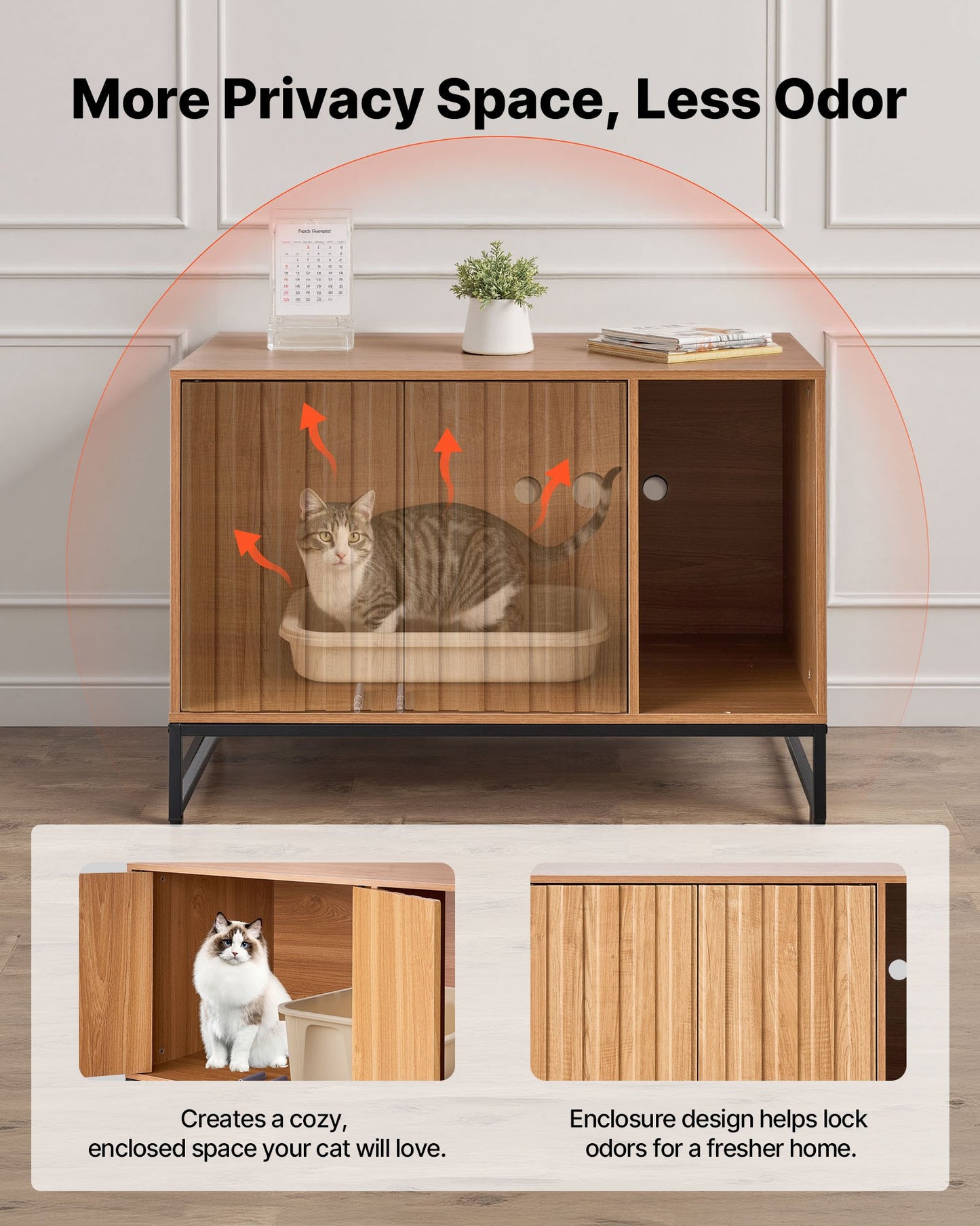 Cat Litter Box Enclosure Furniture, 80 cm Hidden Litter Box Cabinet with Scratch Pad & Storage, Waterproof Cat Washroom End Table Cat House, Fit Most of Litterbox, for Bedroom Living Room - Image 3