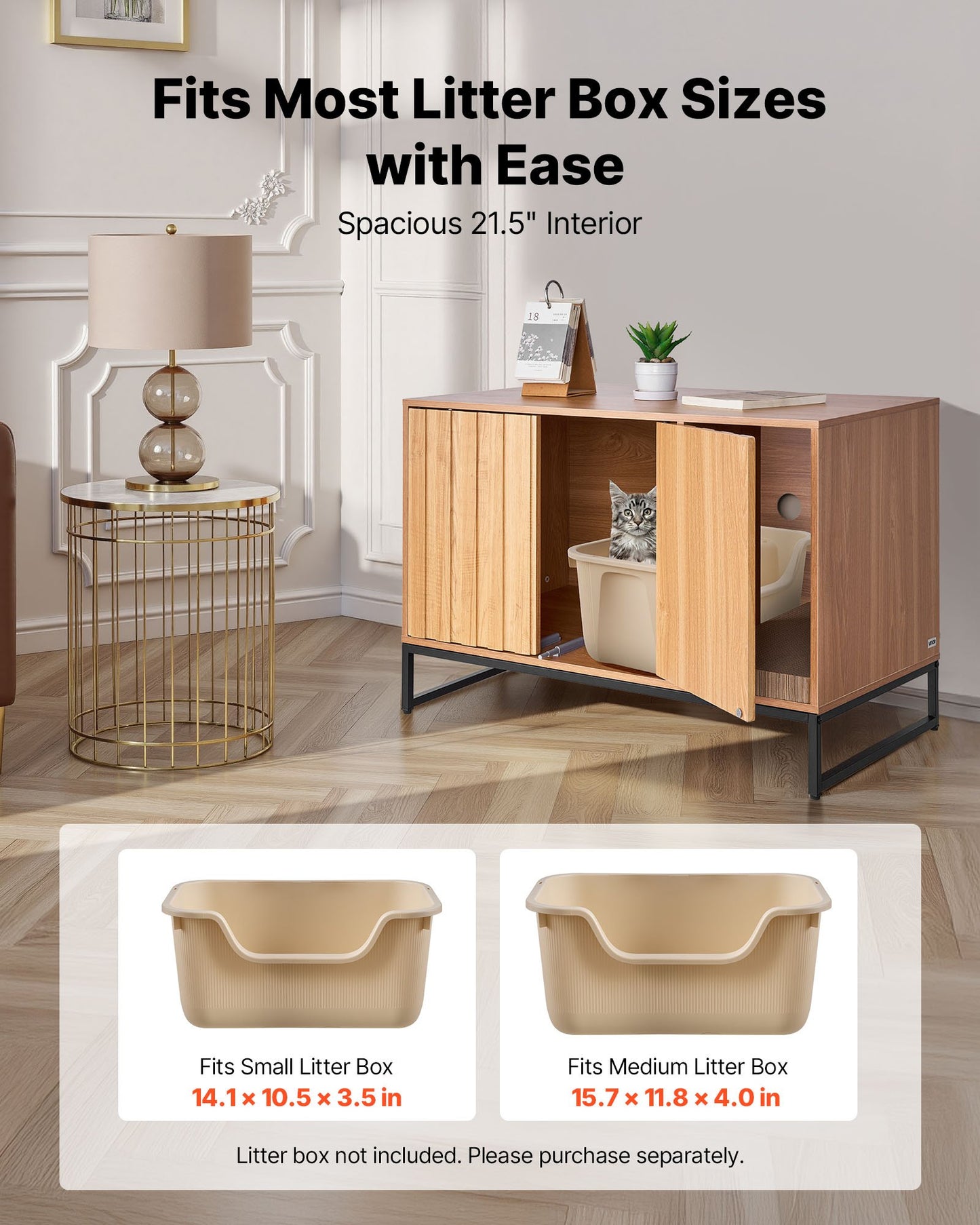 Cat Litter Box Enclosure Furniture, 80 cm Hidden Litter Box Cabinet with Scratch Pad & Storage, Waterproof Cat Washroom End Table Cat House, Fit Most of Litterbox, for Bedroom Living Room - Image 4