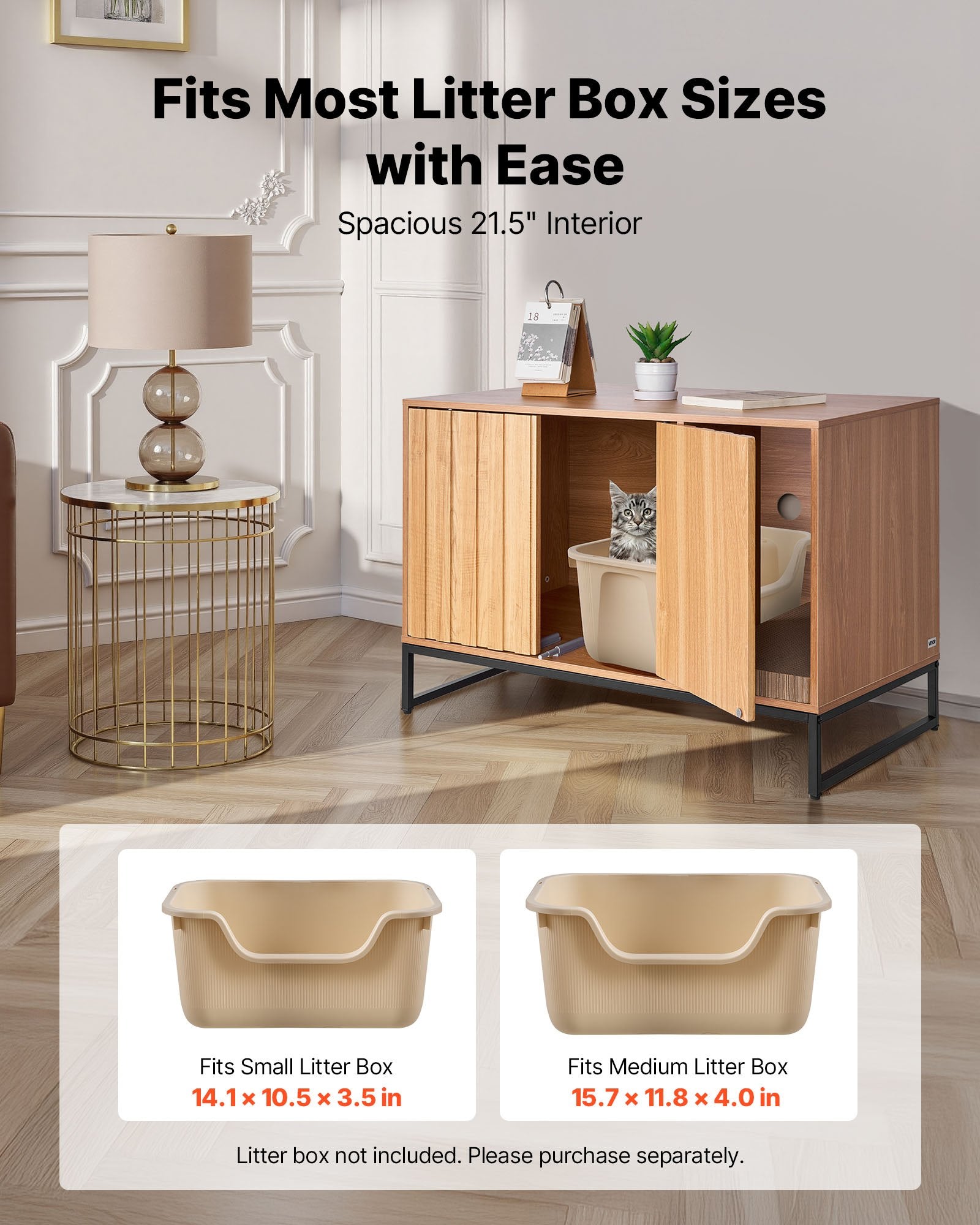 Cat Litter Box Enclosure Furniture, 80 cm Hidden Litter Box Cabinet with Scratch Pad & Storage, Waterproof Cat Washroom End Table Cat House, Fit Most of Litterbox, for Bedroom Living Room - Image 4