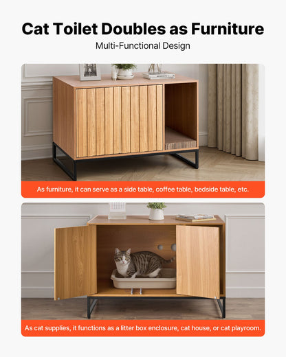 Cat Litter Box Enclosure Furniture, 80 cm Hidden Litter Box Cabinet with Scratch Pad & Storage, Waterproof Cat Washroom End Table Cat House, Fit Most of Litterbox, for Bedroom Living Room - Image 6