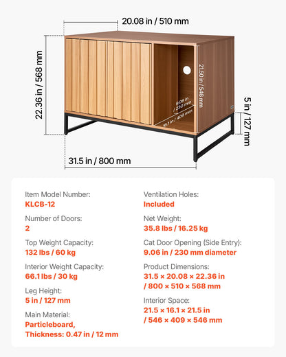 Cat Litter Box Enclosure Furniture, 80 cm Hidden Litter Box Cabinet with Scratch Pad & Storage, Waterproof Cat Washroom End Table Cat House, Fit Most of Litterbox, for Bedroom Living Room - Image 7