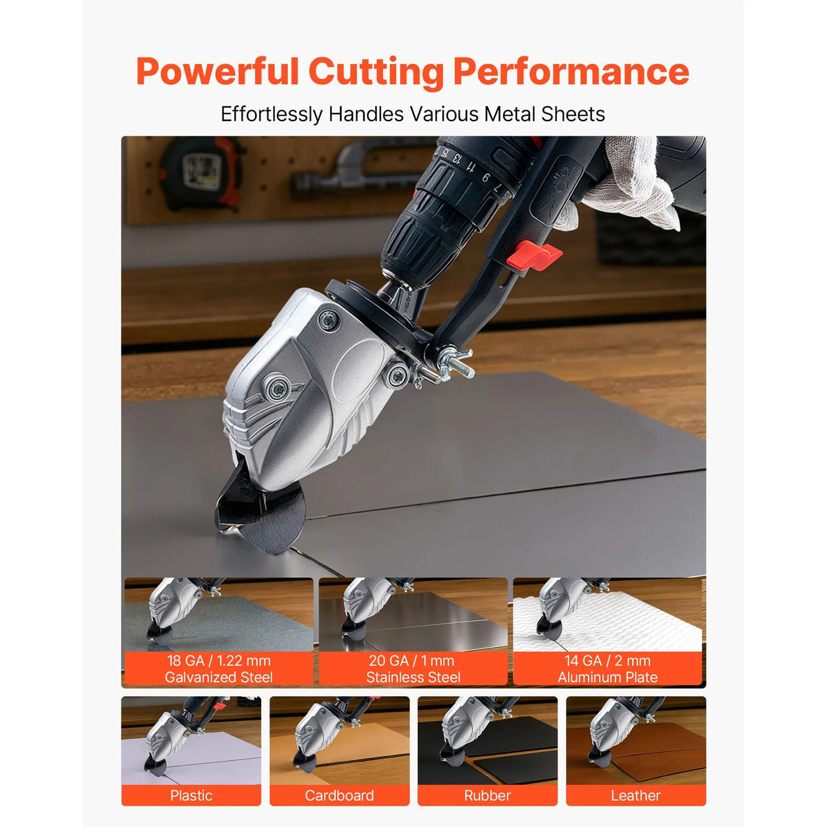 Metal Shear/Cutter Drill Attachment, Sheet Metal Cutter with 360-Degree Pivoting Head, Sharp Blades,Ideal for 18 GA Galvanized Steel, 20 GA Stainless Steel, Aluminum Plate, Plastic, Cardboard - Image 2