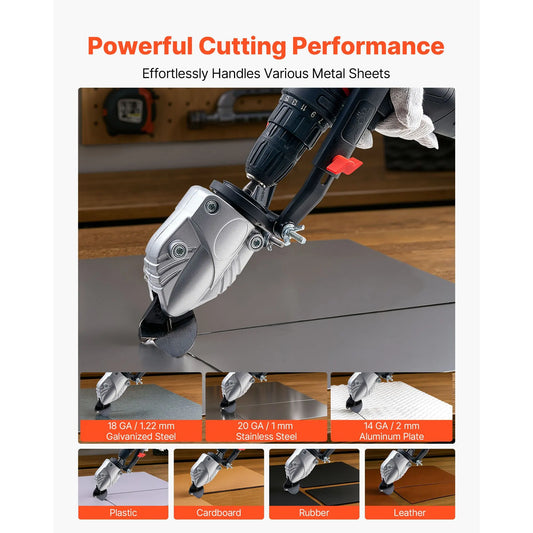 Metal Shear/Cutter Drill Attachment, Sheet Metal Cutter with 360-Degree Pivoting Head, Sharp Blades,Ideal for 18 GA Galvanized Steel, 20 GA Stainless Steel, Aluminum Plate, Plastic, Cardboard - Image 2