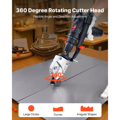 Metal Shear/Cutter Drill Attachment, Sheet Metal Cutter with 360-Degree Pivoting Head, Sharp Blades,Ideal for 18 GA Galvanized Steel, 20 GA Stainless Steel, Aluminum Plate, Plastic, Cardboard - Image 4